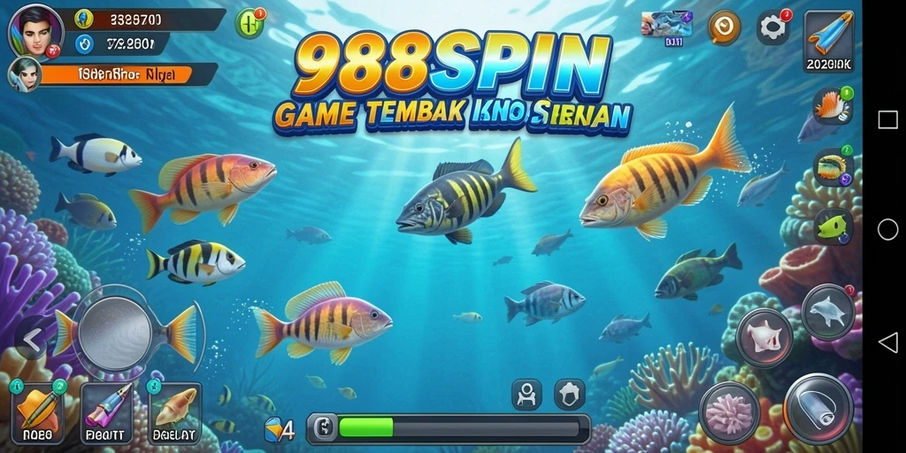 Tampilan gameplay seru di 988SPIN dengan aksi menembak ikan.
