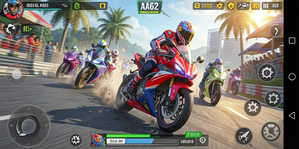Tampilan luar biasa dari gameplay balapan motor yang intens.