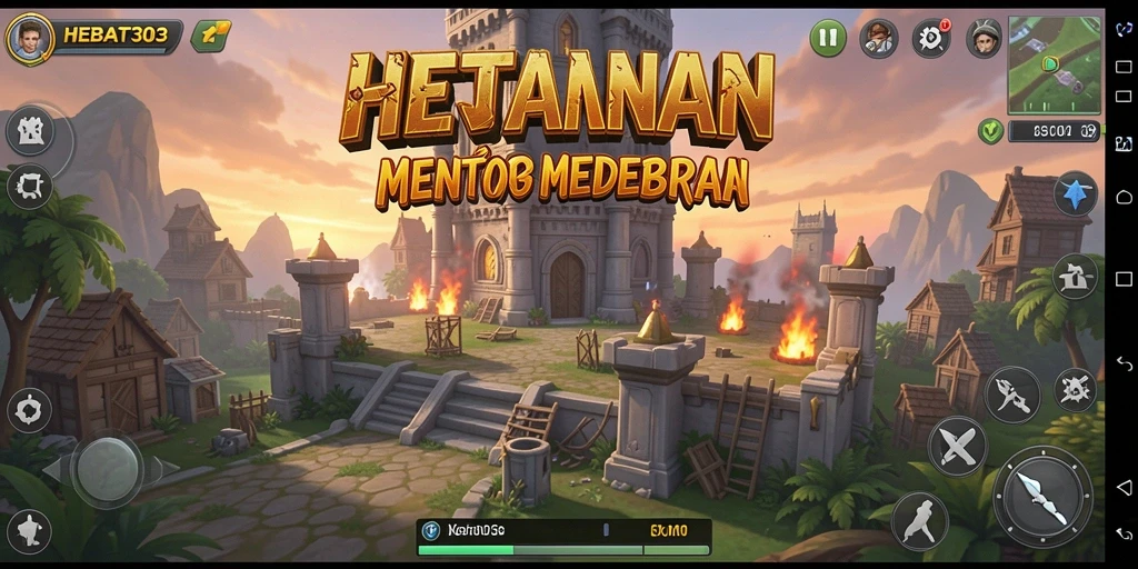 Tampilan gameplay menegangkan HEBAT303 dengan strategi menara yang kompleks.