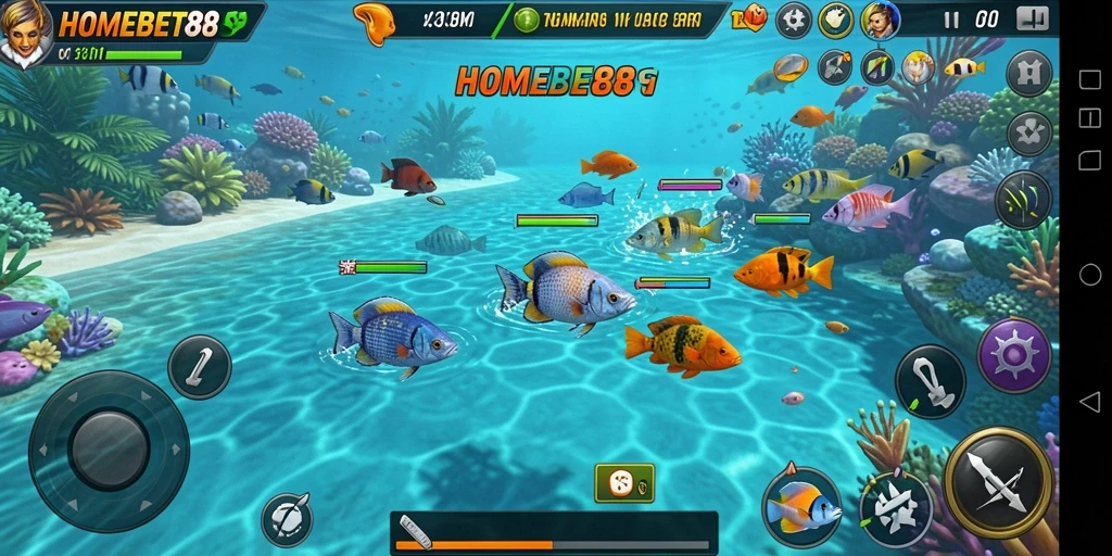 Tampilan gameplay Tembak Ikan HOMEBET88 yang menarik.