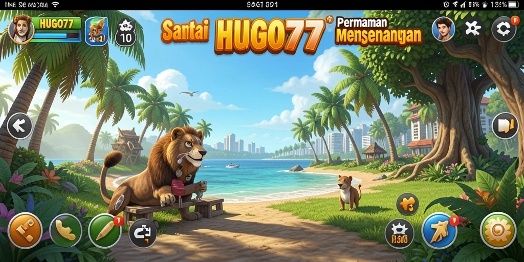 Screenshot utama HUGO77 menampilkan gameplay santai yang menyenangkan.