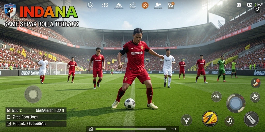 Tampilan gameplay INDAAA saat pertandingan sepak bola berlangsung.