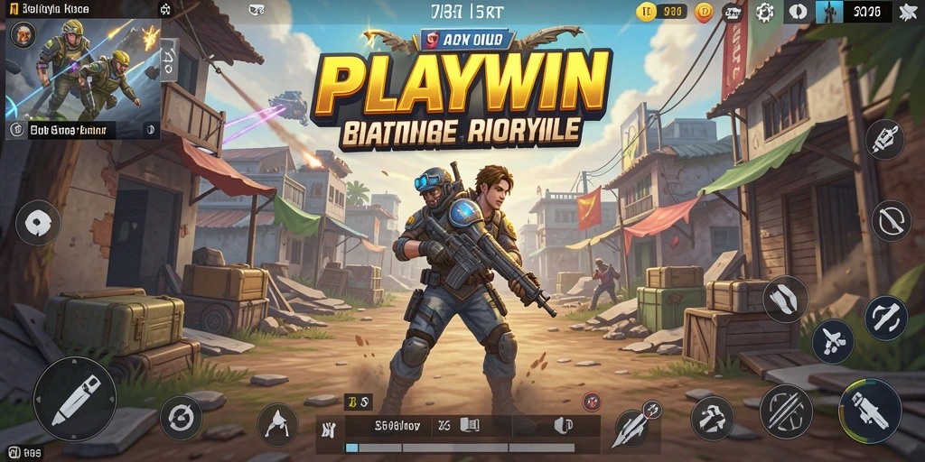 Screenshot utama PLAYWIN menampilkan aksi seru dalam permainan Battle Royale.