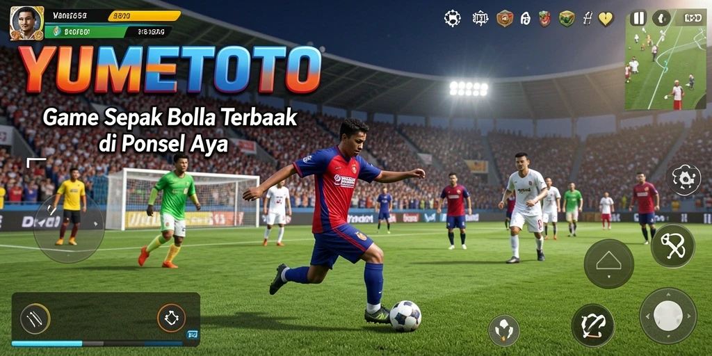 Tangkapan layar YUMETOTO menampilkan aksi seru dan atmosfer pertandingan sepak bola.