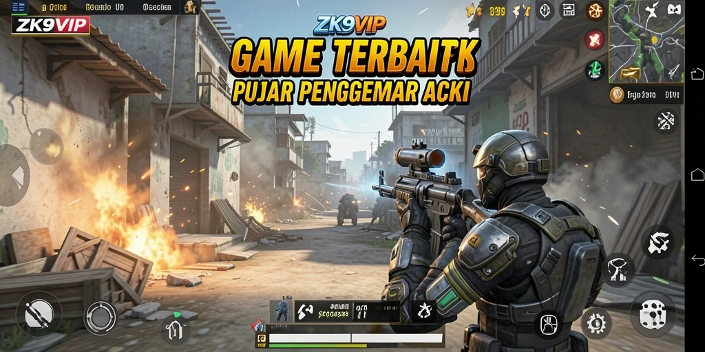 Tangkapan layar gameplay ZK9VIP menunjukkan aksi seru dalam pertempuran TPS.